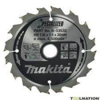 Makita TCT Wood Cutting Circular Saw Blade 136mm x 20mm x 16T Ccc13616E Bss500/501
