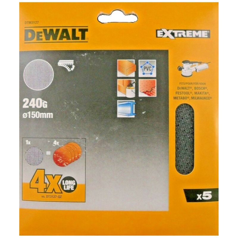 Dewalt Dtm3127 Mesh Sanding Discs 150mm 240g Pack Of 5 DTM3127EXDSP