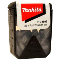 Makita P-74893 Pack of 25 PZ2 Pozi 25mm Screwdriver Bits in Tic Tac Box