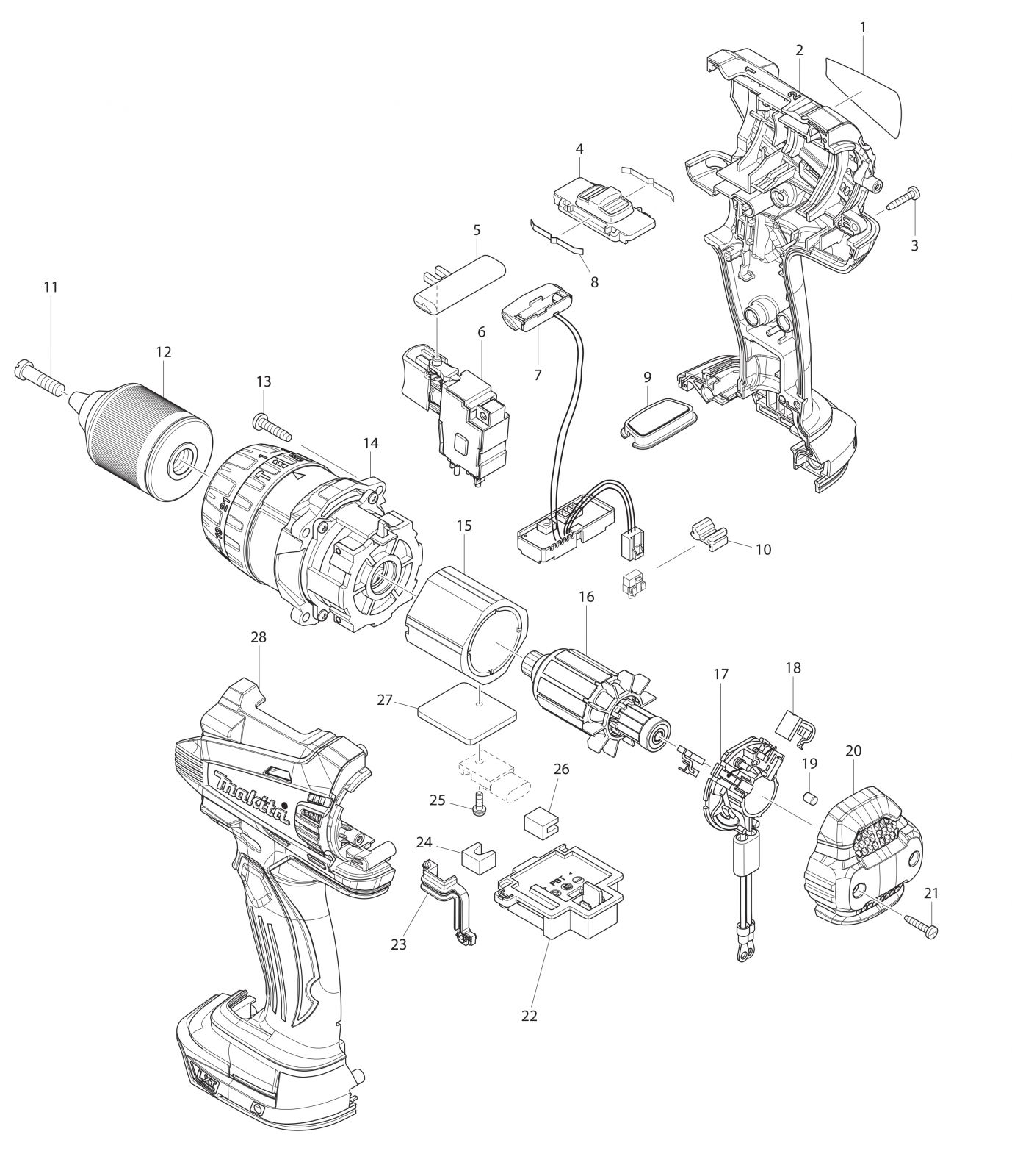 Makita Cordless Hammer Driver Drill Spare Parts SPARE_DHP458 from Spare Parts