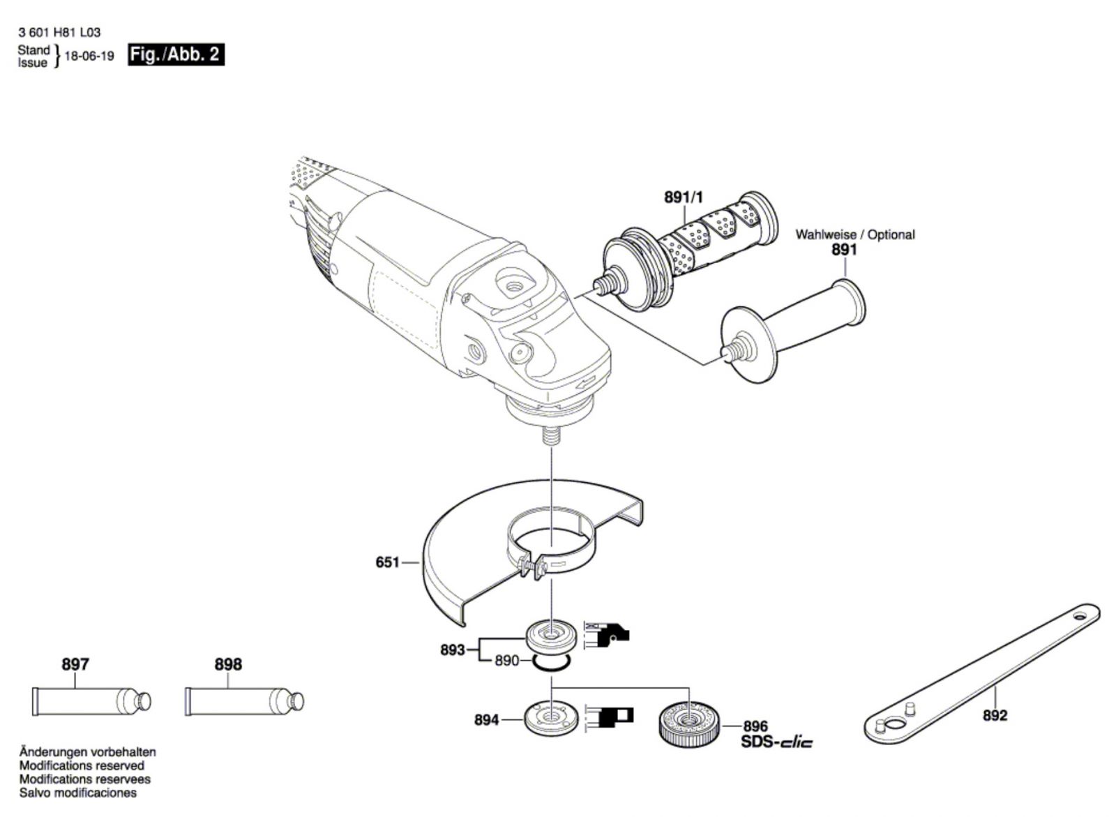 Bosch 3 601 H82 195 Gws 22-230 H Angle Grinder Spare Parts SPARE ...