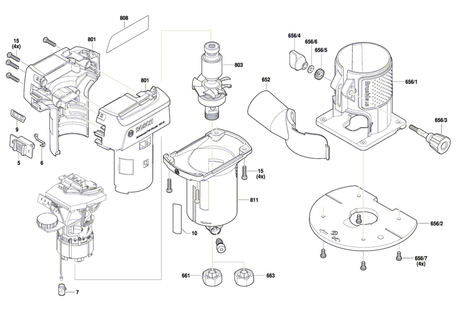 Bosch 3 603 Jd5 000 Advancedtrim Router 18v-8 Router Spare Parts SPARE ...
