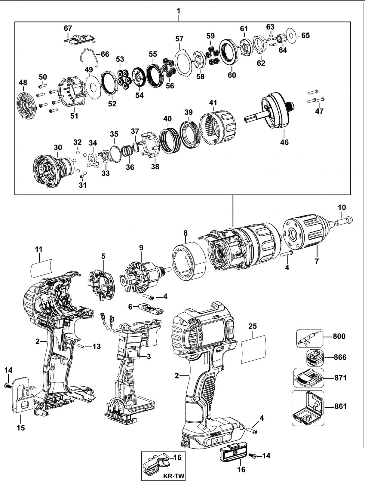 Dewalt Dcd785 Cordless Drill/driver Type 2 Spare Parts SPARE_DCD785 ...