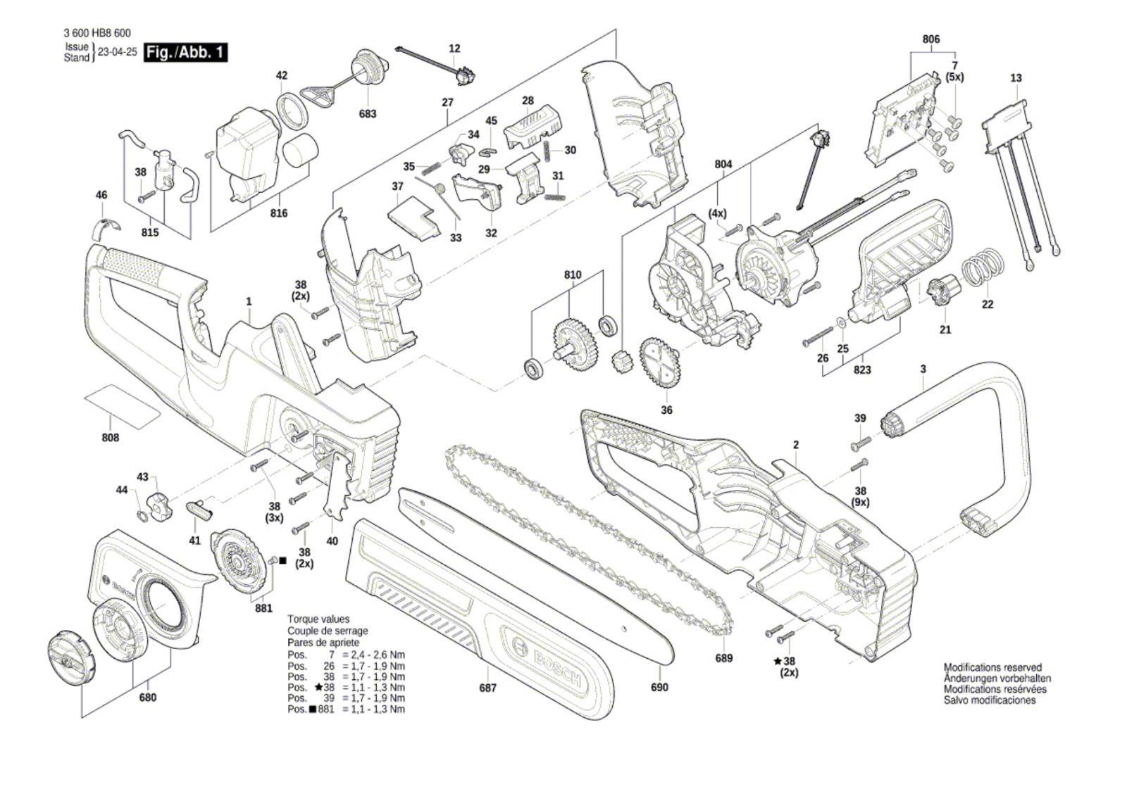 Bosch 3 600 Hb8 600 Advancedchain 36v-35-40 Chain Saw 36 V Spare Parts ...