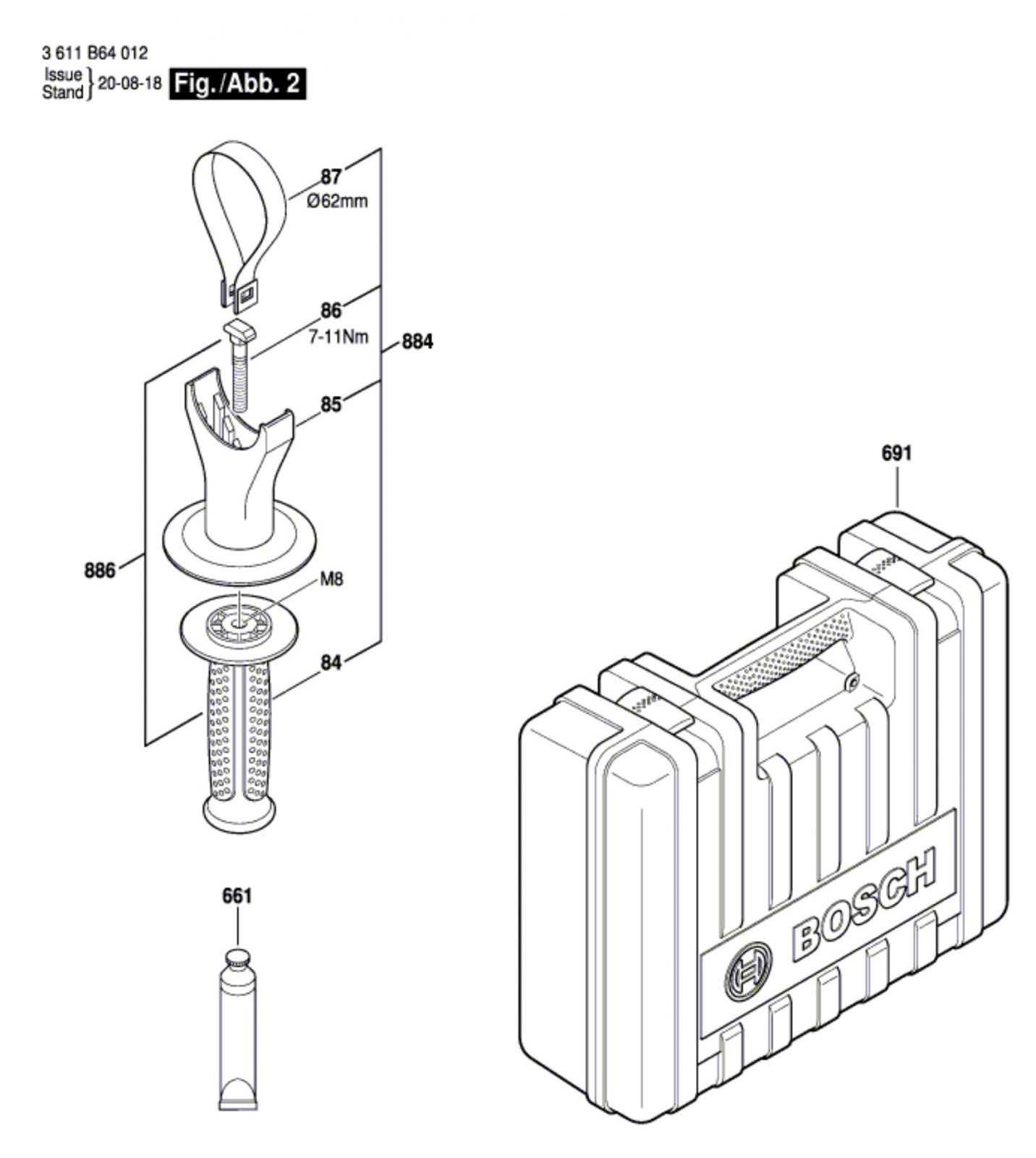 Bosch 3 611 B64 014 11264 Evs Rotary Hammer Spare Parts SPARE ...