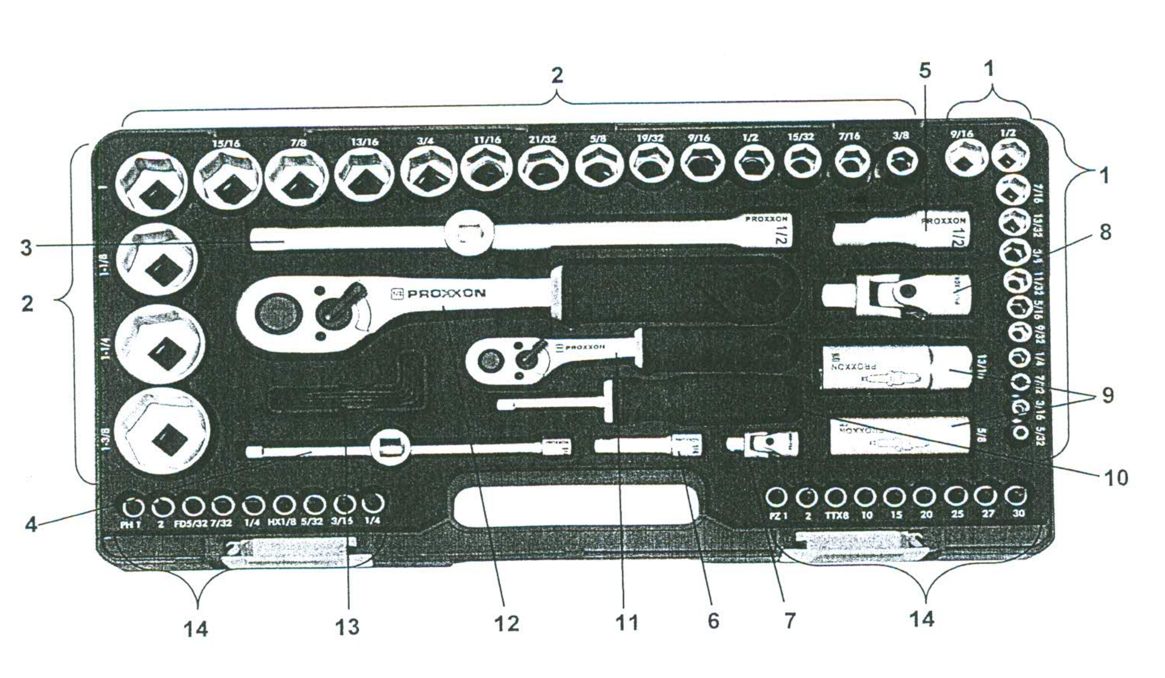 Proxxon 23294 Socket Set For Imperial Sizes (65-piece) Spare Parts ...