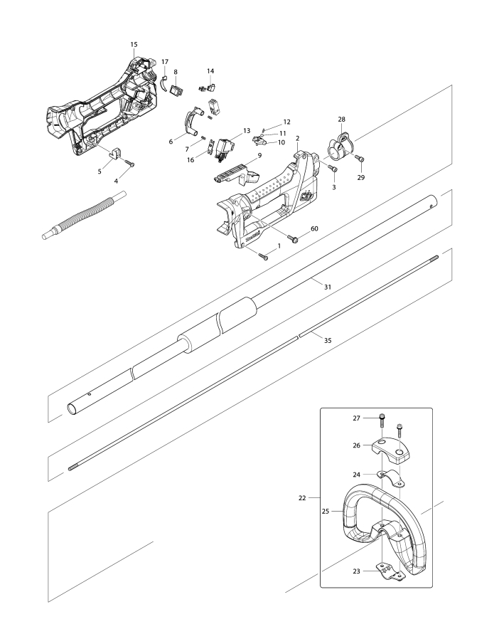 Image of Makita BUN490 cordless pole hedge trimmer