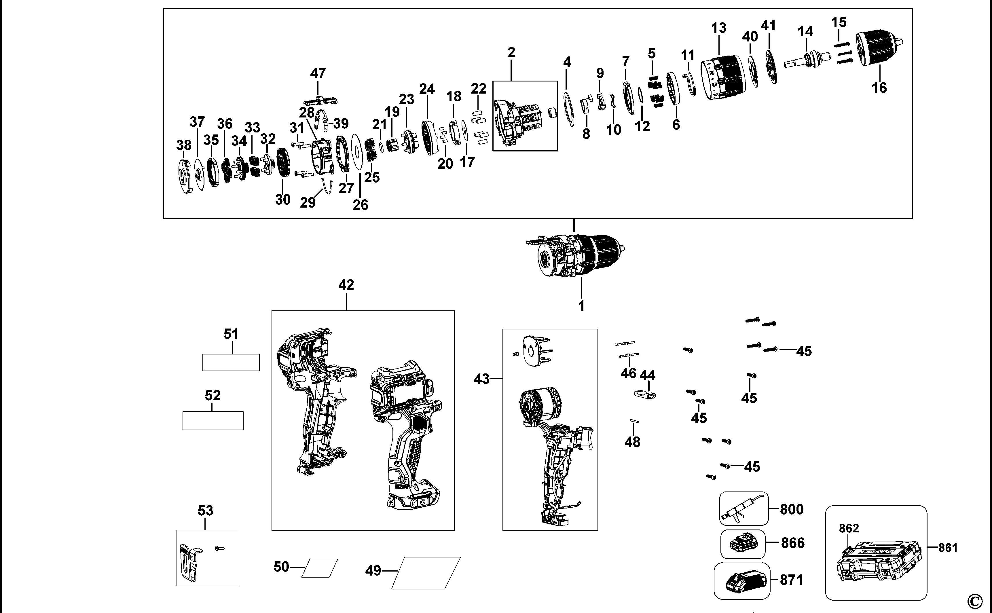 Dcd706 12 Volt Max Cordless Brushless Combi Drill Parts - 1 SPARE_DCD706-GB/TYPE_1 from Parts World