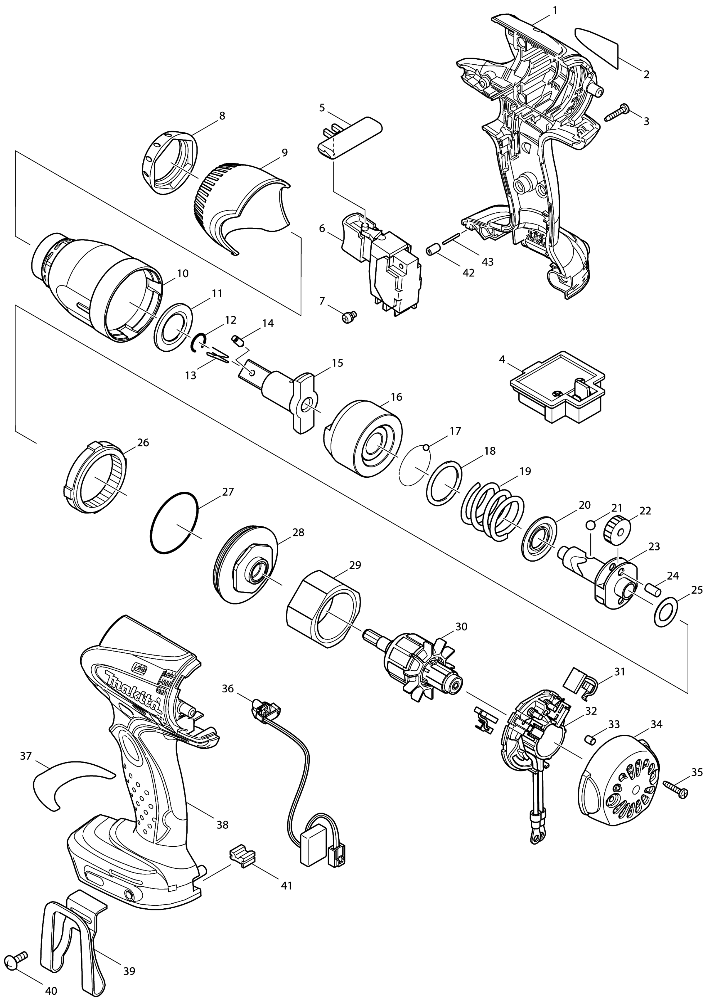 Makita Dtw251 Cordless Impact Wrench Spare Parts SPARE DTW251 from