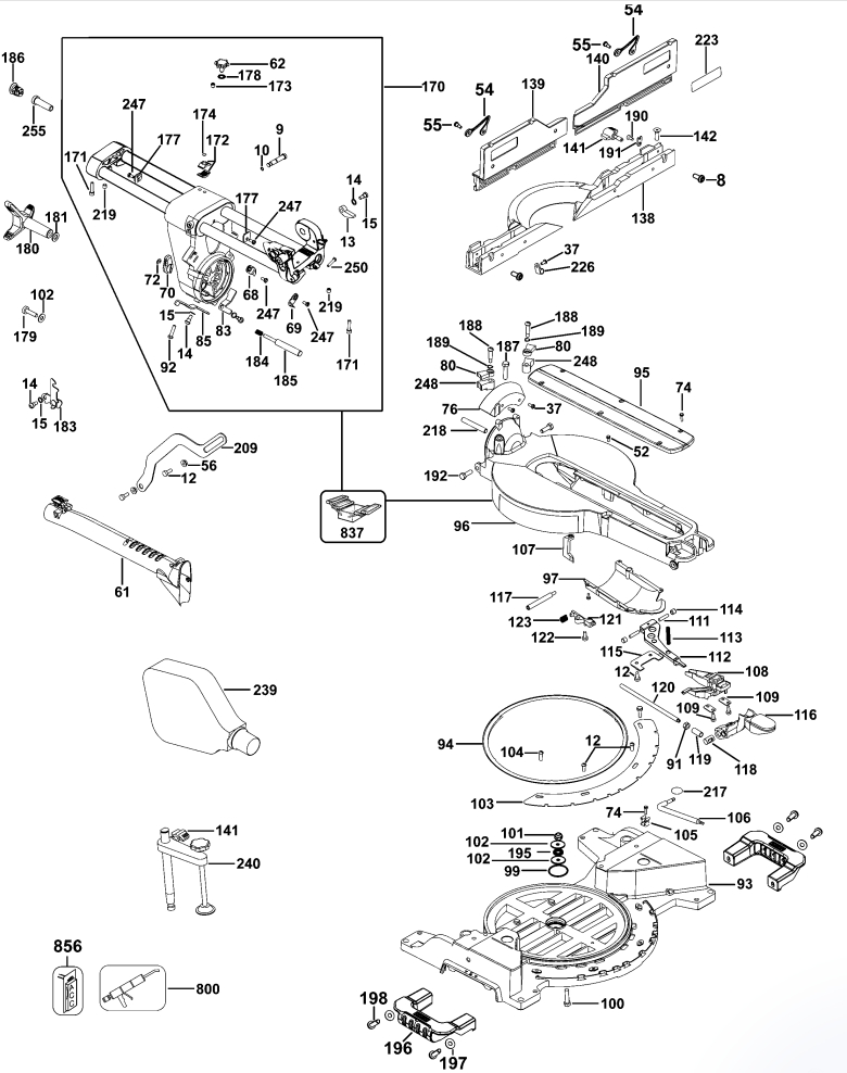 Dewalt Dws780-lx 305mm Electric Mitre Saw Spare Parts Type 12 SPARE ...