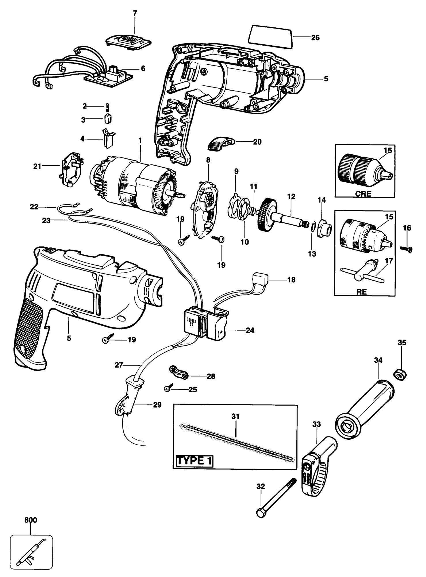 BLACK & DECKER KD355RE DRILL (TYPE 1) Spare Parts