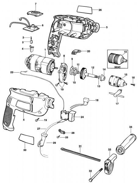 Black & Decker KD355RE Type 1 Drill Spare Parts - Part Shop Direct