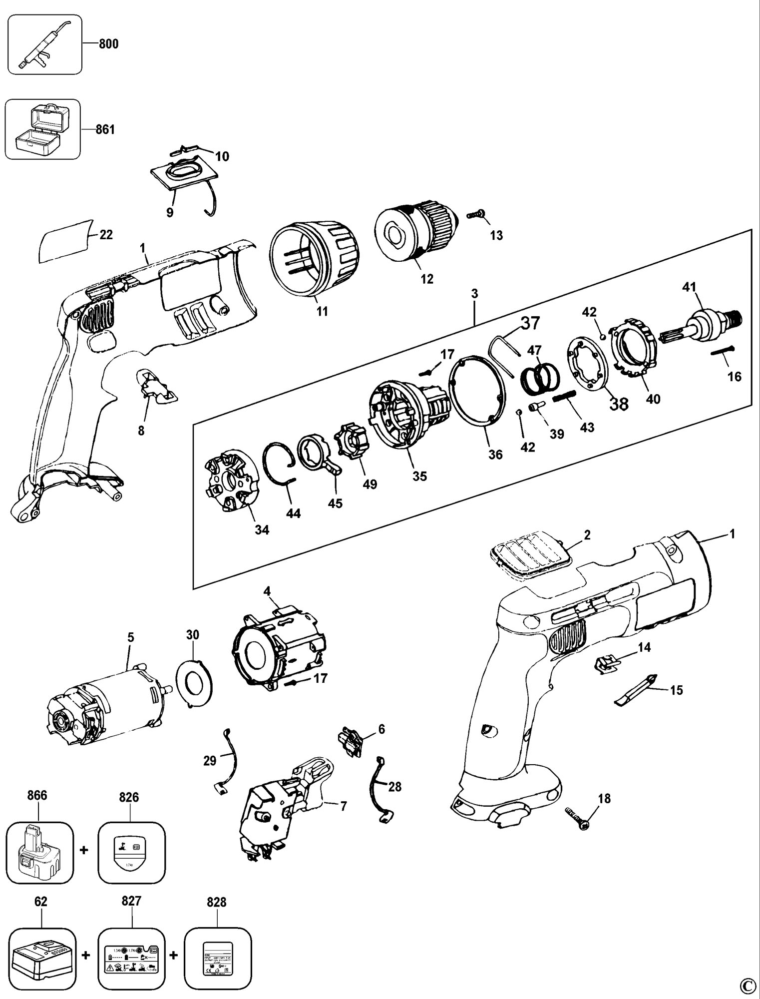 DEWALT DW996 CORDLESS DRILL TYPE 3 Spare Parts