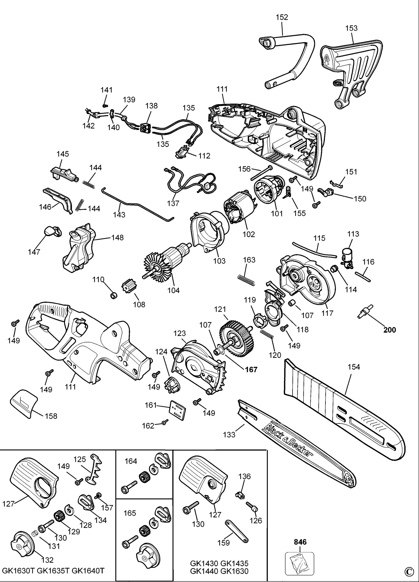 Black & Decker Gk1430 Chainsaw (Type 1) Spare Parts Spare Parts