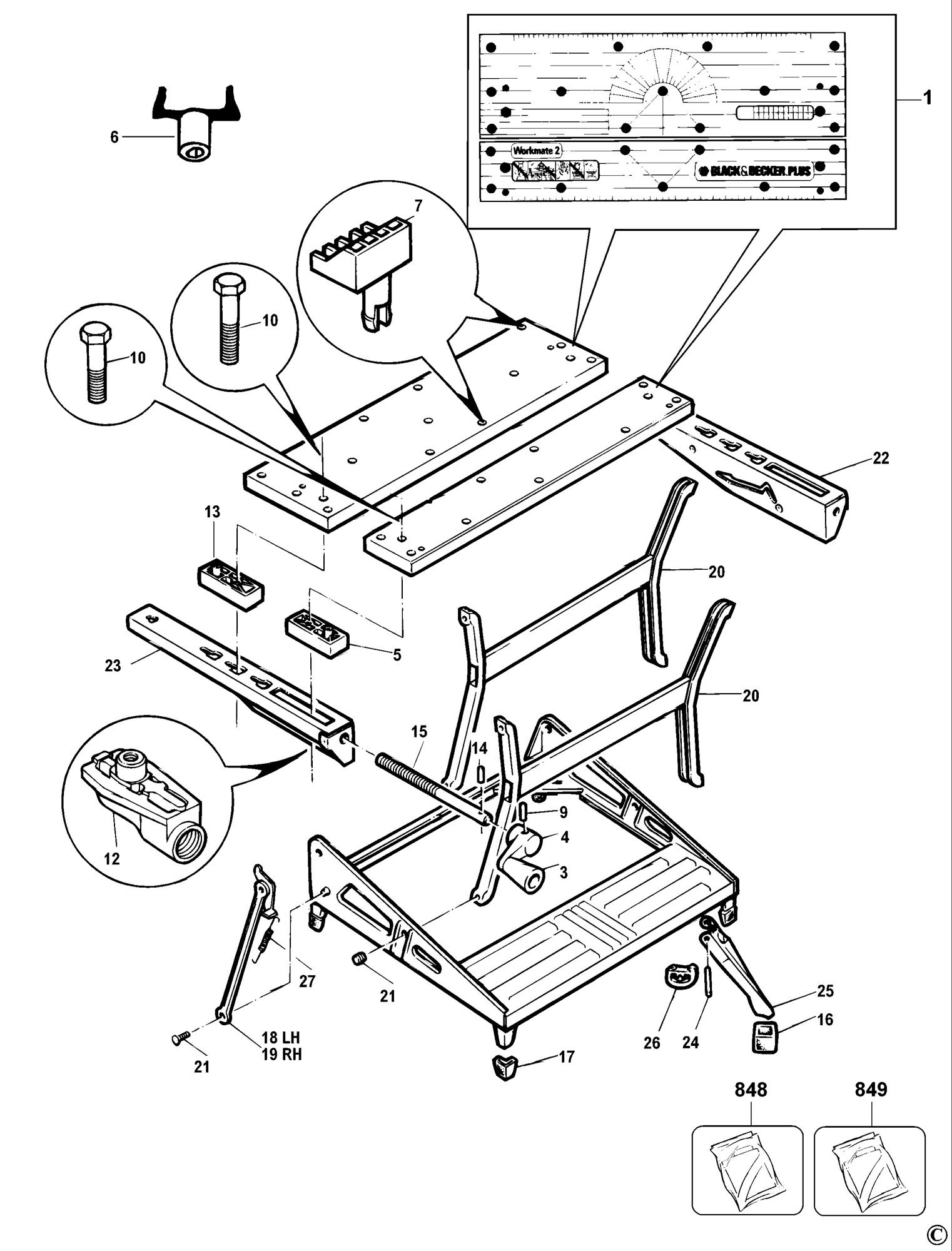 BLACK & DECKER WM750 WORKMATE (TYPE 11) Spare Parts