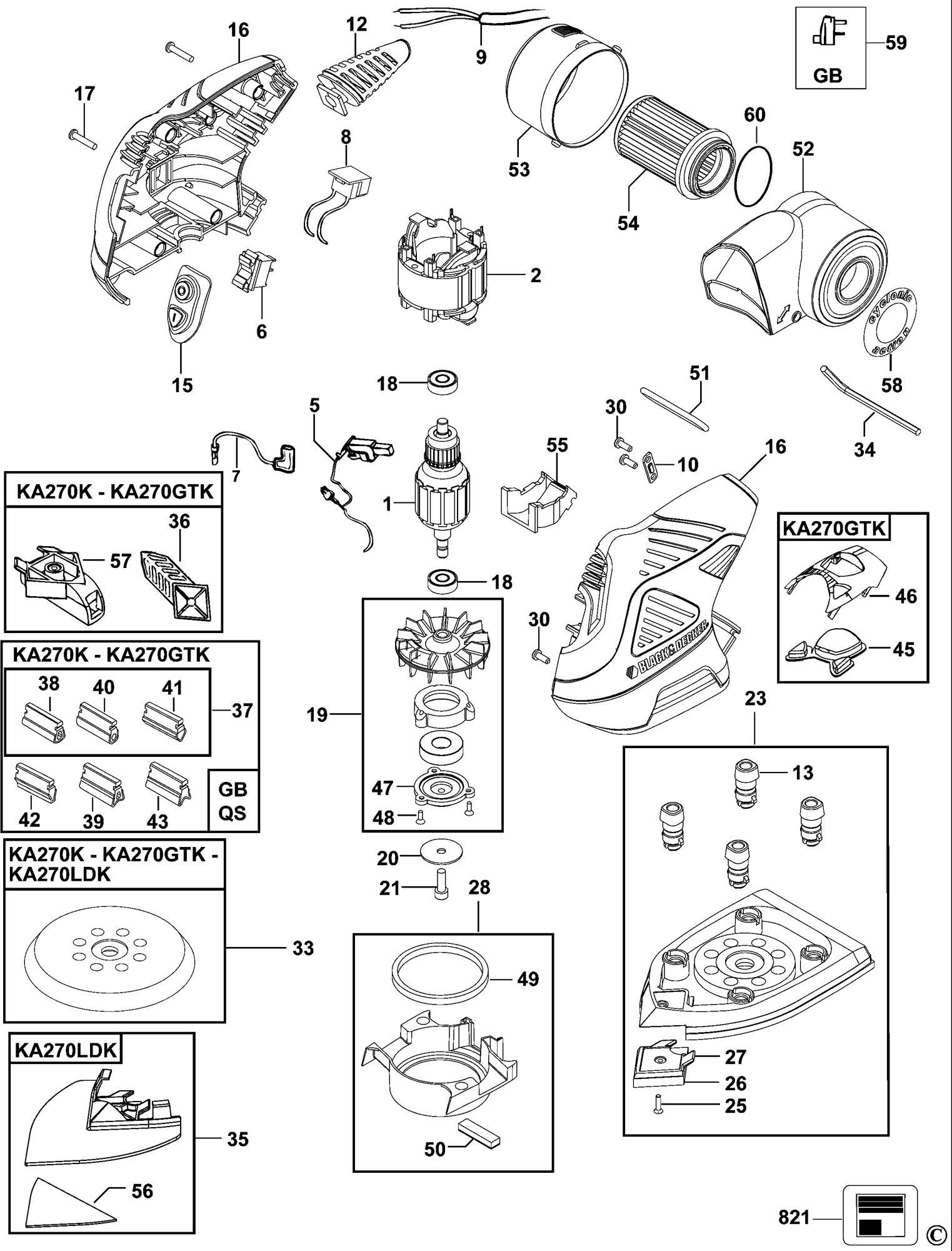 Black & Decker Ka161 Sander (type 1) Spare Parts SPARE_KA161/TYPE_1 from Spare  Parts World