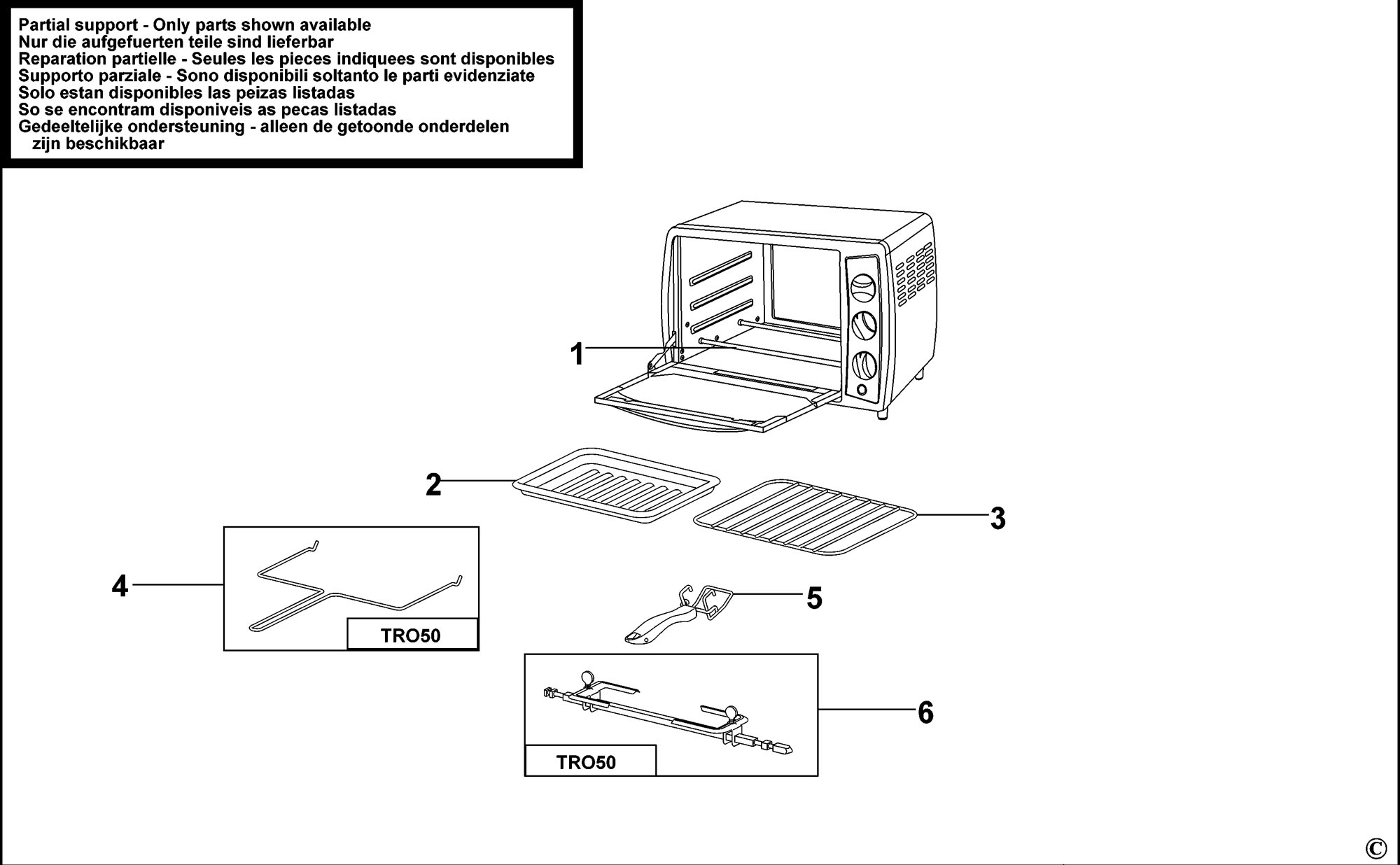 BLACK & DECKER TRO50 TOASTER OVEN (TYPE 1) Spare Parts