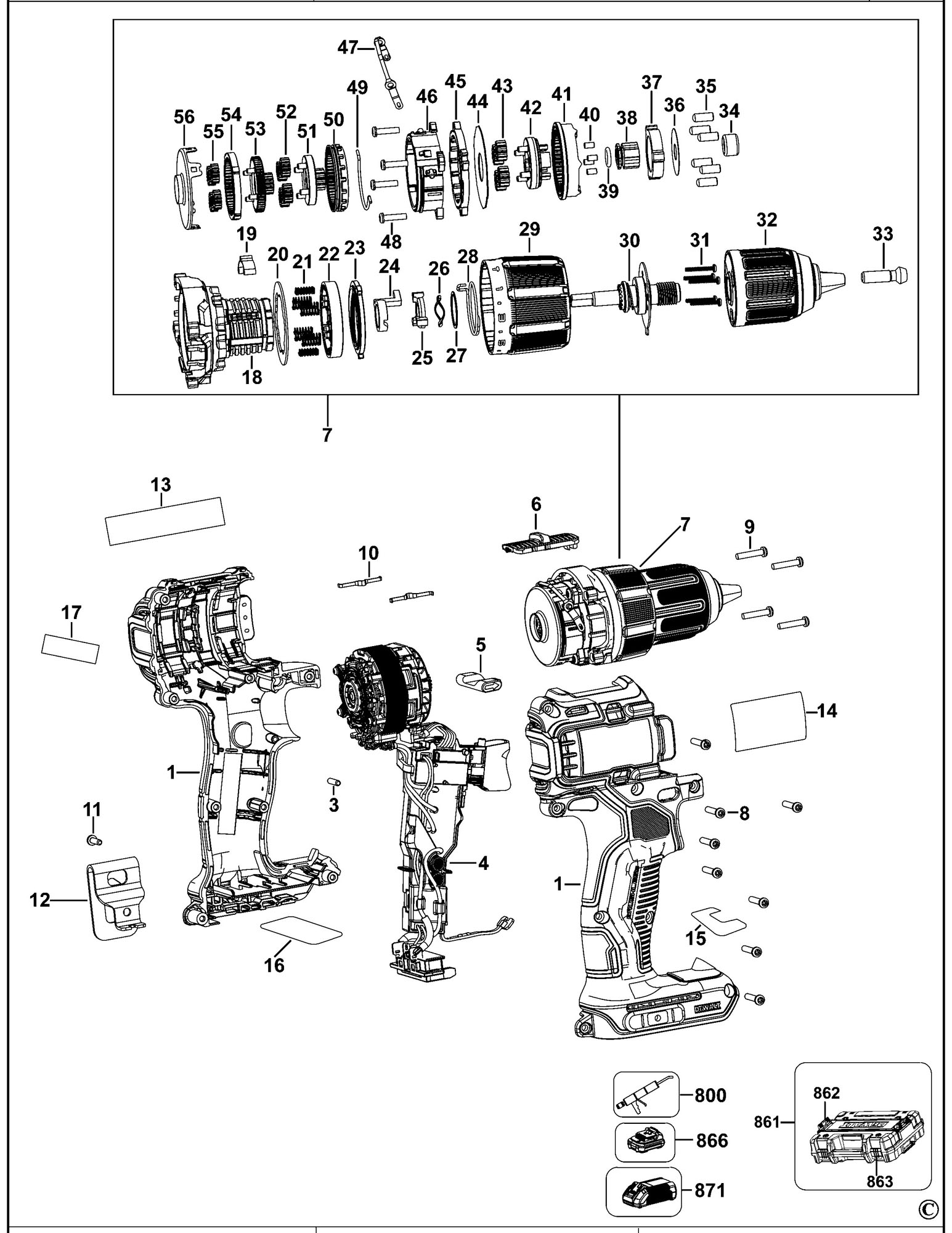 Dewalt Dcd709 Hammer Drill 1) Spare Parts SPARE_DCD709/TYPE_1 from World