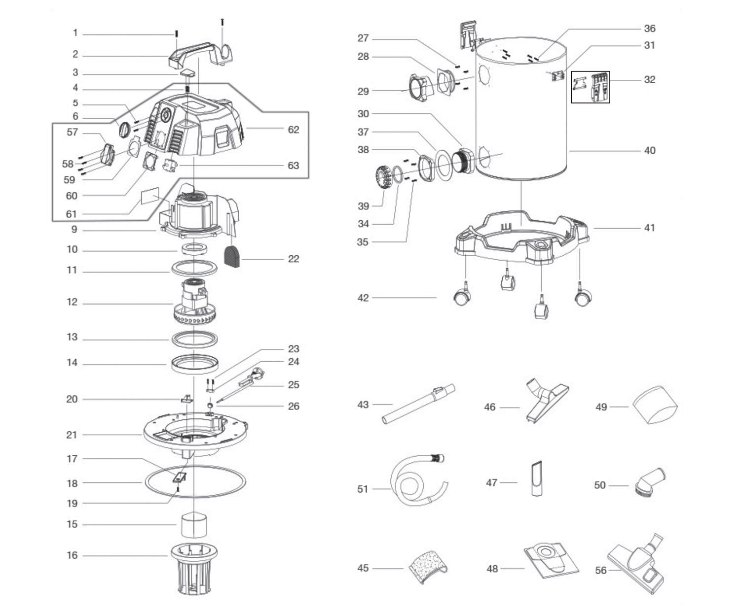 Draper 20529 230v 30l Wet And Dry Vacuum Cleaner Spare Parts SPARE