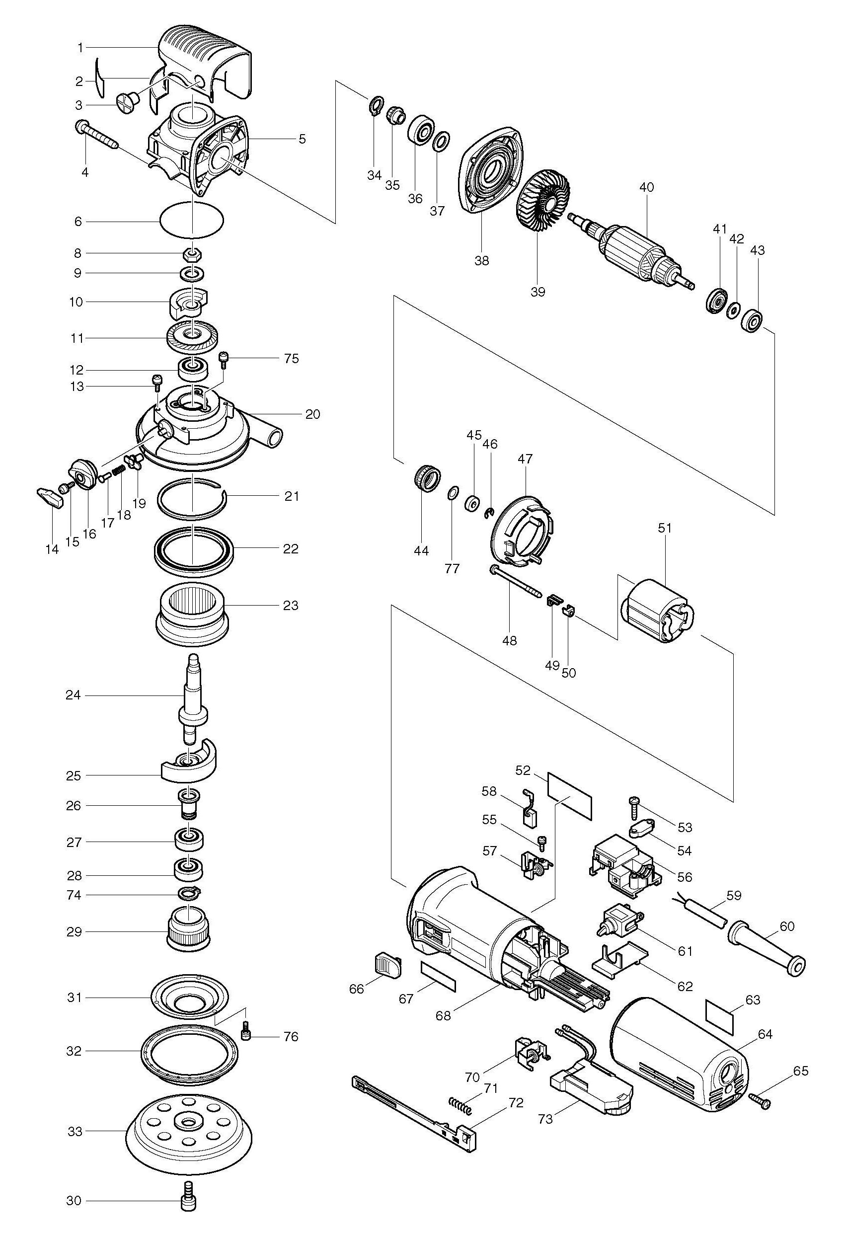 Makita Bo6040 Random Orbit Sander 150mm Dual Action Spare Parts SPARE ...