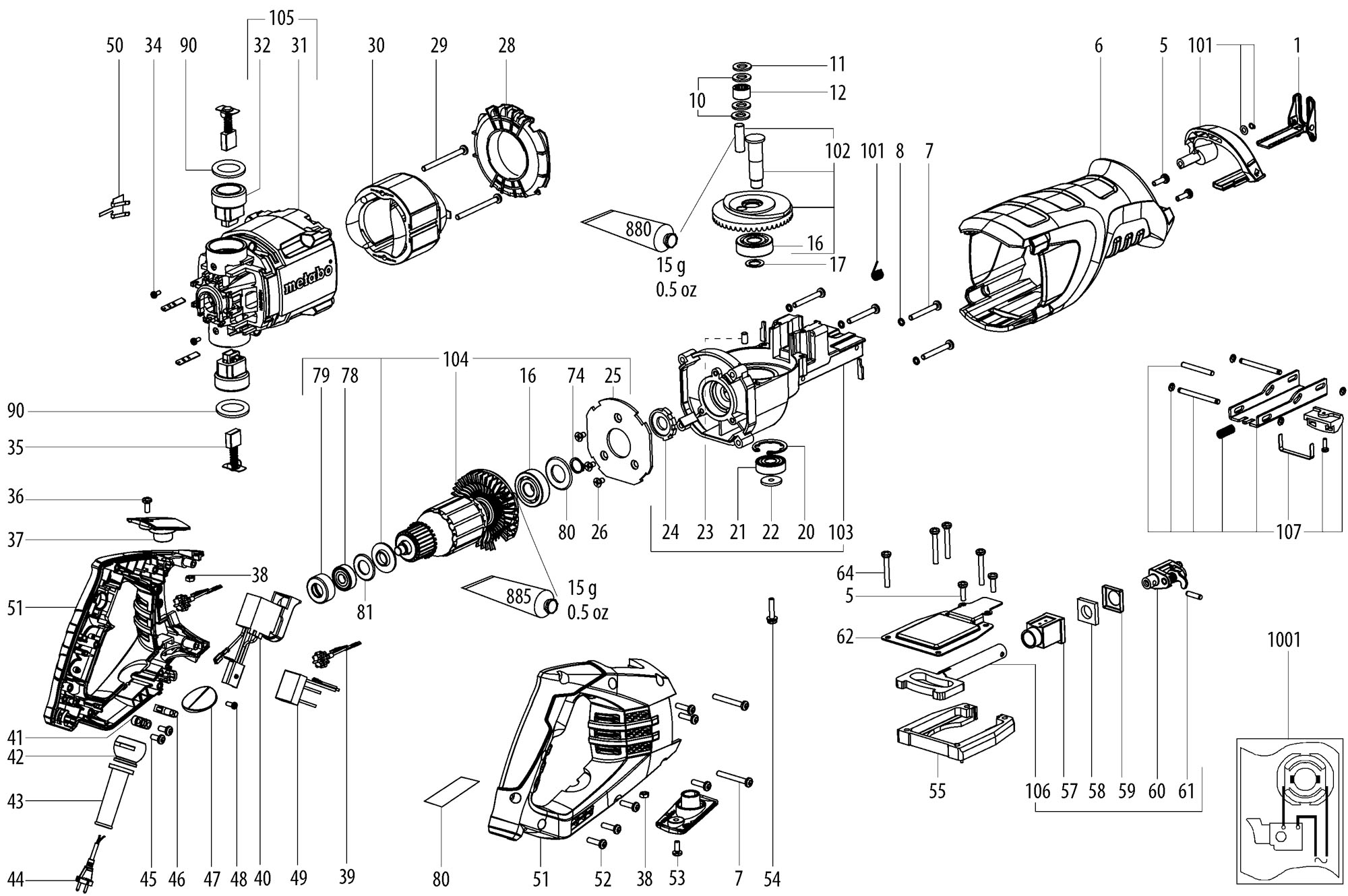 Metabo 06177180 Sse 1100 Ch 1100w Sabre Saw 230v Spare Parts 